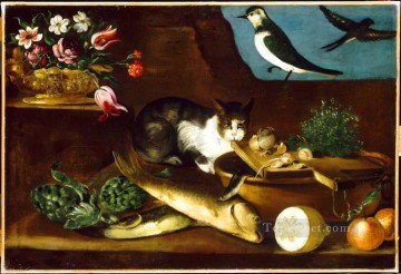 動物 Painting - 猫のある静物